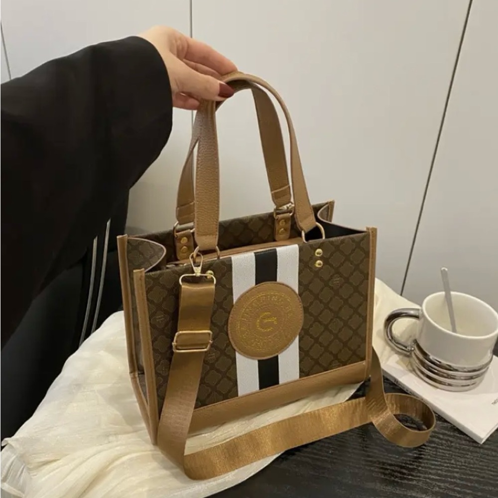 Monogram Stripe Tote Bag G Logo Medallion Top Handle Crossbody Shoulder Bag NIP - Picture 13 of 14
